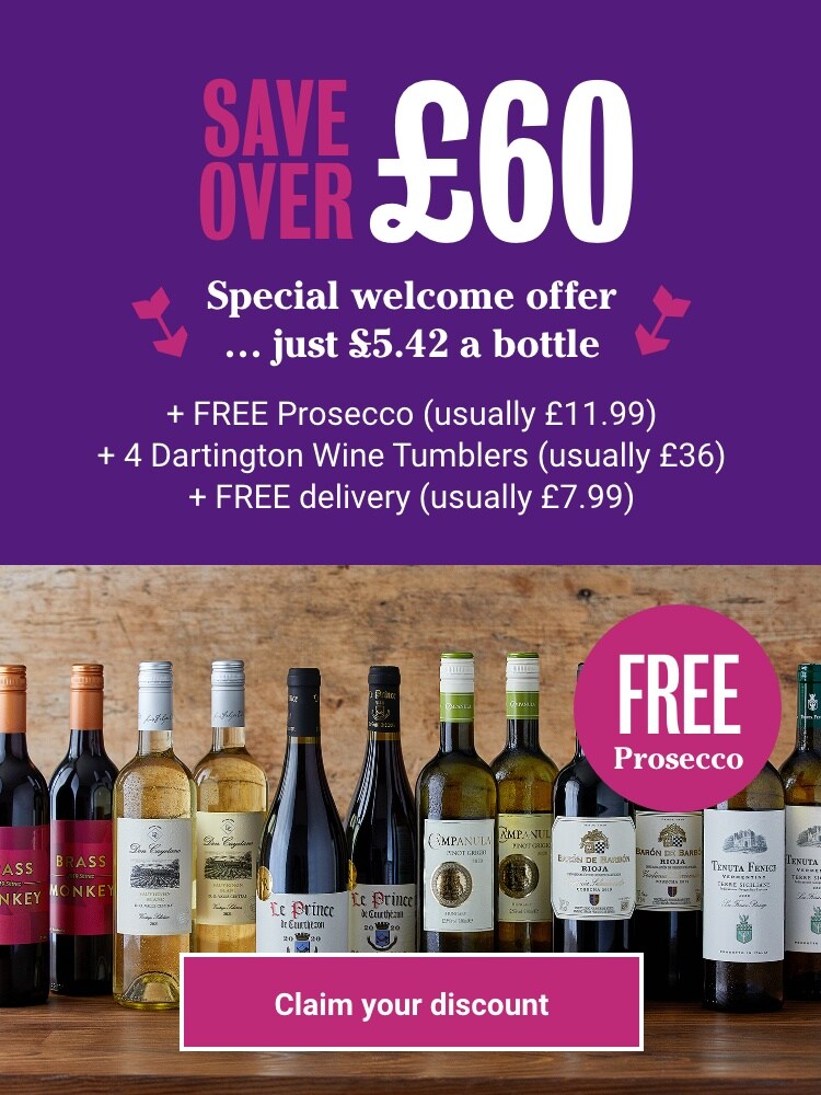 SAVE over £60 on your first case + FREE Prosecco (usually £11.99) + 4 Dartington Wine Tumblers (usually £36) + FREE delivery (usually £7.99). Claim your discount
