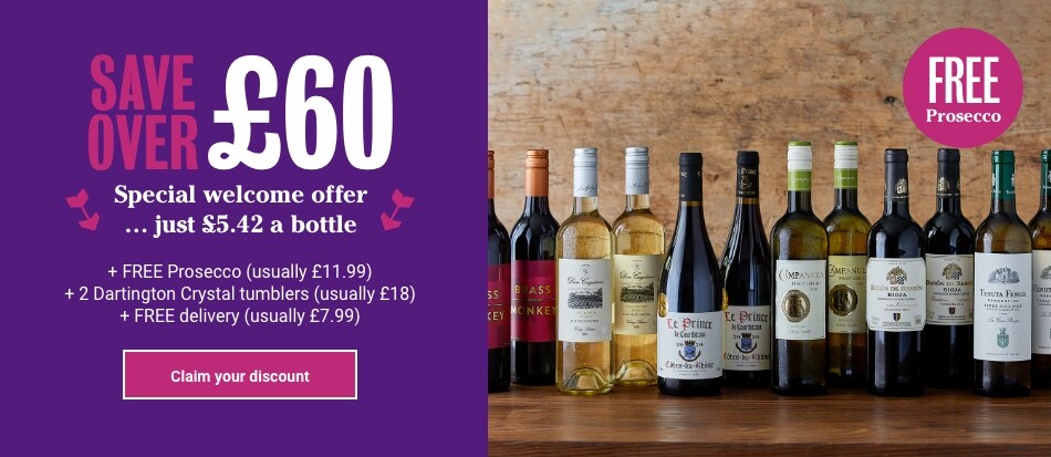 SAVE over £60 on your first case + FREE Prosecco (usually £11.99) + 2 Dartington Crystal tumblers (usually £18) + FREE delivery (usually £7.99). Claim your discount