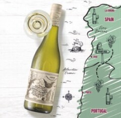 Albariño wine and a glass of wine next to a map